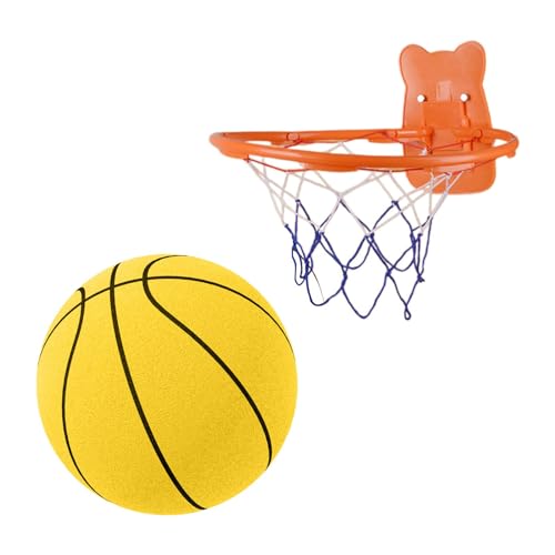 Baoblaze Leiser Basketball, mit Hüpfball aus Korb, interaktives Eltern-Kind-Spielzeug, tragbarer Übungsball, Kinderspielzeugball, für Geschenkpartys, Gelb von Baoblaze