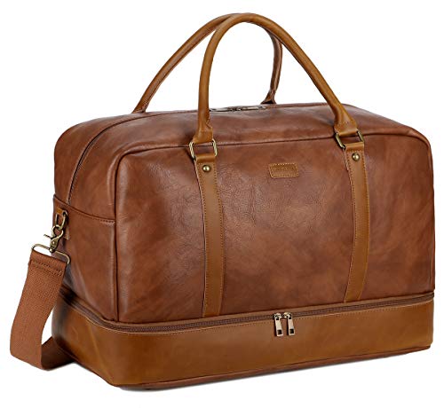 BAOSHA Groß Leder Reisetasche Handgepäck Travel Duffel Carry On Bag Weekender Tasche mit Schuhfach für Männer & Herren HB-38 (Braun) von Baosha
