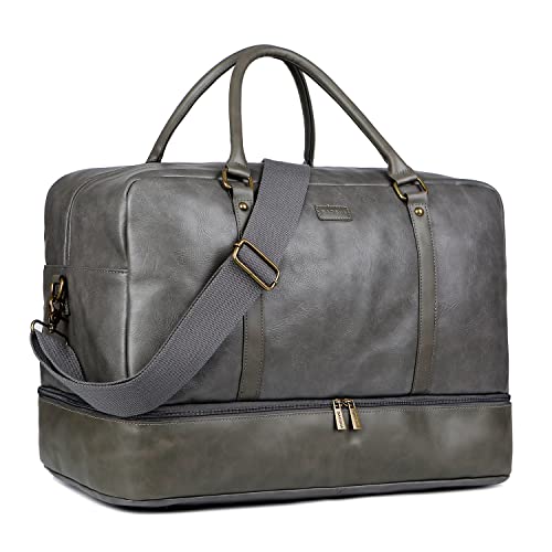 BAOSHA HB-38 Reisetasche, Leder, groß, mit Schuhfach, grau, Large, Klassisch von Baosha