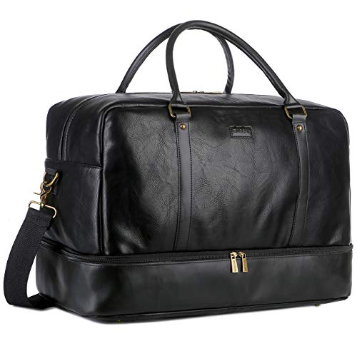 BAOSHA HB-38 Reisetasche, Leder, groß, mit Schuhfach, schwarz, Large, Klassisch von Baosha