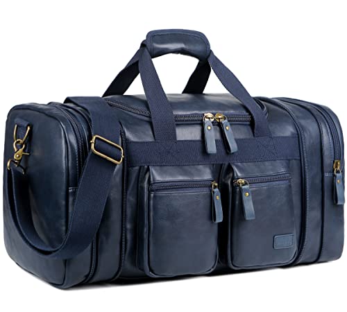 Reisetasche aus Leder, Wochenendtasche, Handgepäcktasche, Übernachtungstasche, Sporttasche für Damen und Herren HB-21, Blau von Baosha