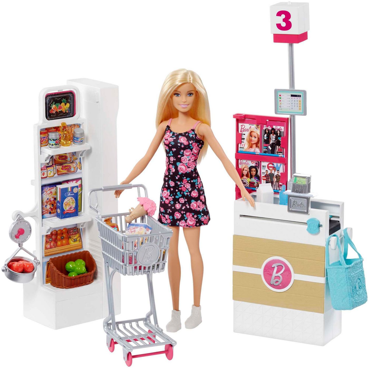Barbie Anziehpuppe Supermarkt und Puppe (Set, 20-tlg., inkl. Supermarkt) von Barbie