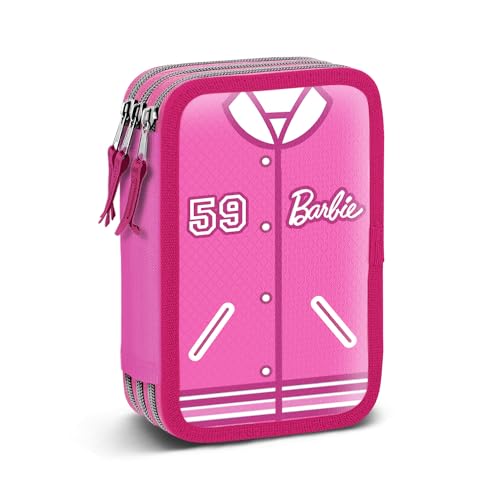 Barbie Varsity-Gefülltes Dreifach-Federmäppchen, Rosa, 14 x 21 cm von Barbie