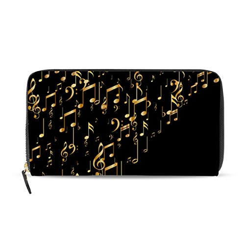 Gigijy Gold Geldbörse mit Musiknoten-Muster, mehrere Kreditkartenfächer, Leder, Reißverschluss, lange Geldbörse von Bardic