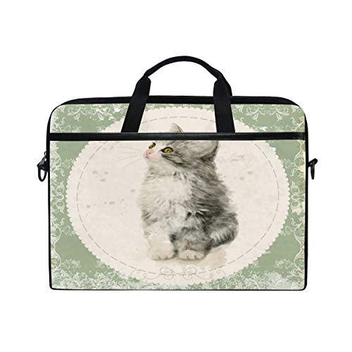 Gigijy Laptoptasche mit Katzenmotiv, Vintage-Design, Leinen, Aktentasche, 33 cm, 33 cm, 38,1 cm, für Kinder, Jungen, Mädchen, Damen und Herren von Bardic