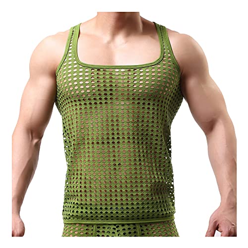 BaronHong Das Netz Männer Sieht durch Muskel-Fischnetz-Trägershirt (Grün, L) von BaronHong