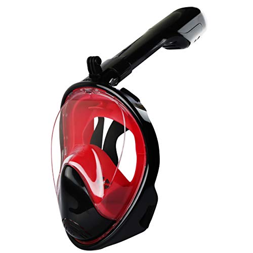 BaronHong Schnorchelmaske Faltbare Vollgesichtsmaske zum Schnorcheln, Dry Top Set Anti-Fog & Anti-Leak (schwarz-rot, L/XL) von BaronHong