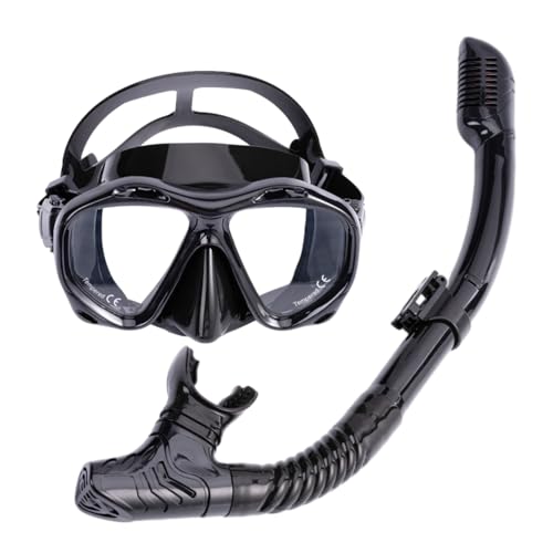 Schnorchelmasken-Ausrüstungsset für Erwachsene, Antibeschlag-Tauchausrüstung, Tauchmaske mit Panoramablick, Schnorchelbrille aus gehärtetem Glas zum Schwimmen (schwarz, M) von BaronHong