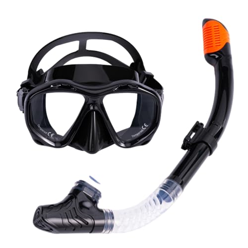 Schnorchelmasken-Ausrüstungsset für Erwachsene, Antibeschlag-Tauchausrüstung, Tauchmaske mit Panoramablick, Schnorchelbrille aus gehärtetem Glas zum Schwimmen (schwarz-orange, M) von BaronHong