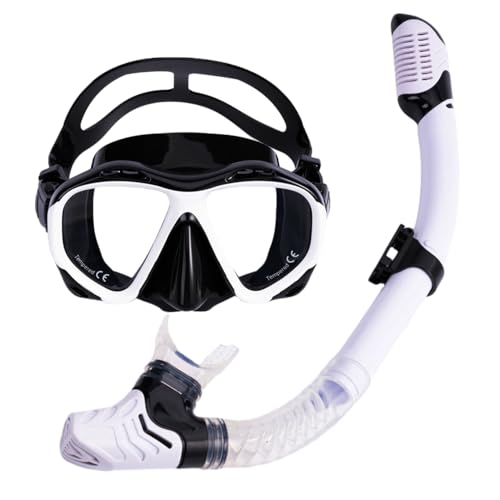 Schnorchelmasken-Ausrüstungsset für Erwachsene, Antibeschlag-Tauchausrüstung, Tauchmaske mit Panoramablick, Schnorchelbrille aus gehärtetem Glas zum Schwimmen (schwarz-weiß, M) von BaronHong