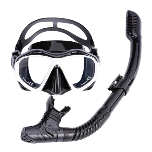 Schnorchelmasken-Ausrüstungsset für Erwachsene, Antibeschlag-Tauchausrüstung, Tauchmaske mit Panoramablick, Schnorchelbrille aus gehärtetem Glas zum Schwimmen (weiß-schwarz, M) von BaronHong
