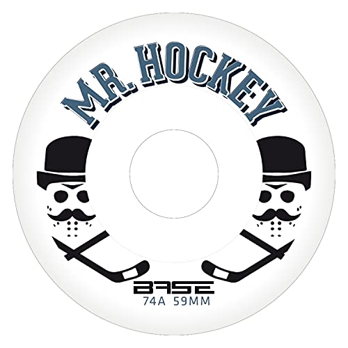 BASE Unisex – Erwachsene Inlinerrollen Indoor Rollen „Mr. Hockey“ Pro | 4-er Pack | 74A Härte | starker Grip | weiß | für alle gängigen Inliner-Marken geeignet | 59 mm von BASE