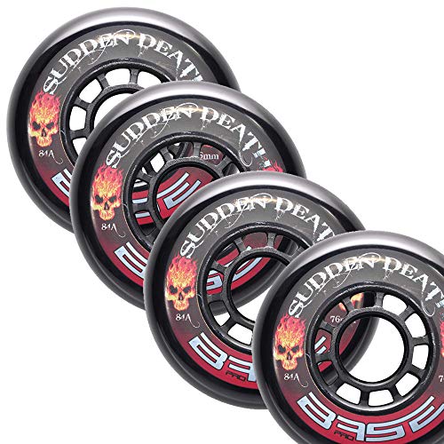 BASE Unisex – Erwachsene Outdoor Rollen Pro „Sudden Death“ | 4-er Pack | 59 mm | 84A Härte | extrem haltbar | starker Grip | schwarz | für alle gängigen Inliner-Marken geeignet von Base