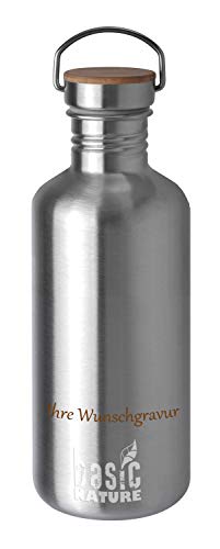 Basic Nature Trinkflasche 'Active' – Edelstahl-matt (Edelstahl matt, mit Namensgravur, 1,2 L) von Basic Nature