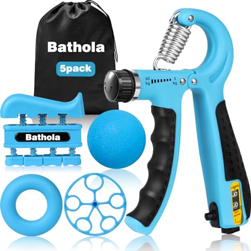 Bathola Handtrainer, Unterarmtrainer 5-Pack, Griffkraft Trainer mit Tragetasche, Verstellbarer Grip Trainer mit Zählfunktion, Finger Trainingsgerät, Fingerstrecker, Griffringe und Stressabbau, Blau von Bathola