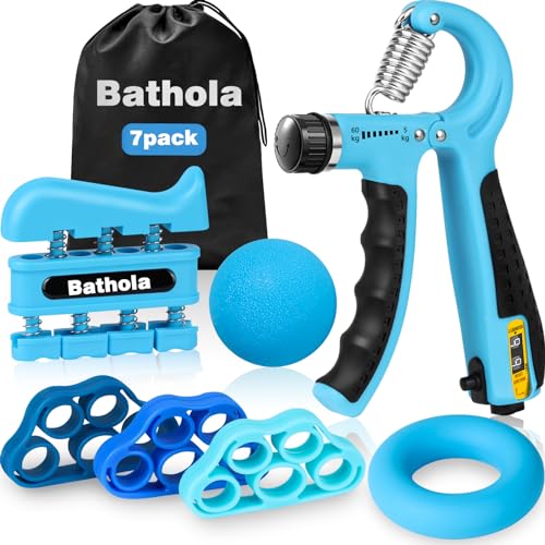 Bathola Handtrainer, Unterarmtrainer 7-Pack, Griffkraft Trainer mit Tragetasche, Verstellbarer Grip Trainer mit Zählfunktion, Finger Trainingsgerät, Fingerstrecker, Griffringe und Stressabbau, Blau von Bathola