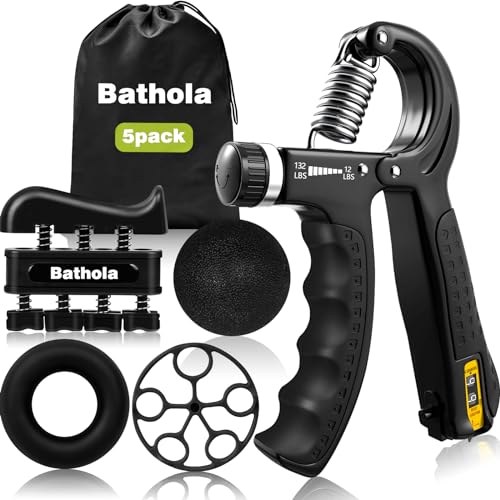 Bathola Handtrainer, Unterarmtrainer 5-Pack, Griffkraft Trainer mit Tragetasche, Verstellbarer Grip Trainer mit Zählfunktion, Finger Trainingsgerät, Fingerstrecker, Griffringe und Stressabbau, Schwarz von Bathola