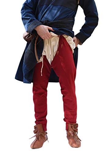 Battle-Merchant Mittelalter Beinlinge mit Nestelbändern Herren Baumwolle | Wikinger Hose Fasching Rollenspiel | LARP Gewandung, rot, Gr. L/XL von Battle-Merchant