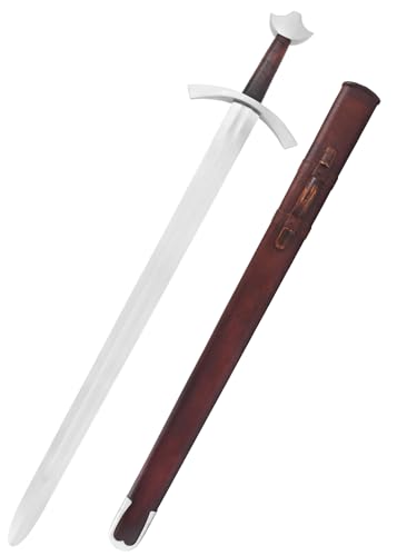 Battle-Merchant Ritterschwert mit Lederscheide | Schaukampf Schwert aus dem Hochmittelalter | Echter Metall Einhänder für Erwachsene, handgefertigt von Battle-Merchant