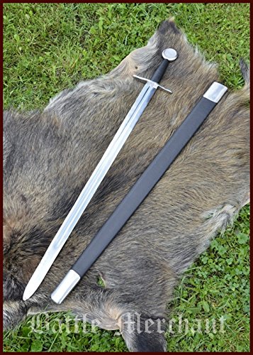 Battle-Merchant Scheibenknaufschwert, inkl. Scheide | Hochmittelalterlichers Einhandschwert für Erwachsene | Deko Schwert Echt Metall aus Karbonstahl von Battle-Merchant