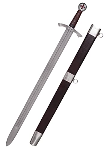 Battle-Merchant Schottisches Templer Schwert mit Tatzenkreuz | Deko Ritter Schwert echt aus Federstahl | Mittelalter Schwert inklusive Scheide | Kreuzfahrerschwert für Erwachsene von Battle-Merchant