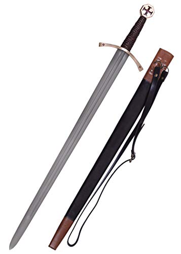 Battle-Merchant Templerschwert aus echtem Stahl mit Scheide | echt Metall | Schwert für Erwachsene | Ritterschwert für Mittelalter- & Kreuzritterkostüme von Battle-Merchant