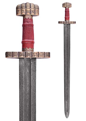 Battle-Merchant Wikinger Schwert mit Scheide | Haithabu, ca. 9. Jh. | Einhänder echt Metall | Mittelalter Deko Breitschwert | Ritterschwert aus Damast Stahl von Battle-Merchant