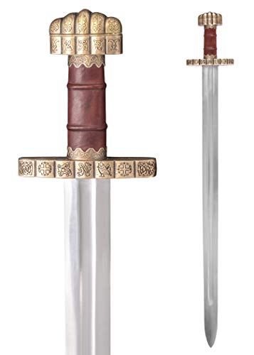 Battle-Merchant Wikinger Schwert mit Scheide | Haithabu, ca. 9. Jh. | Einhänder echt Metall | Mittelalter Deko Breitschwert | Ritterschwert aus Stahl von Battle-Merchant