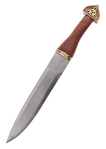 Battle-Merchant Wikinger Sax aus handgeschmiedetem Stahl mit brauner Lederscheide und Holzgriff - Dolch von Battle-Merchant