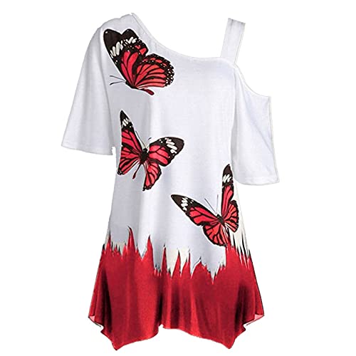 Oberteile Damen Elegant T-Shirt Pullover Sexy V-Ausschnitt Tee Tops Sommer Kurzarm T-Shirt Große Größe Schmetterling Muster Lockere Casual Longshirt Tunika Top Blusen & Tuniken für Frauen von Battnot