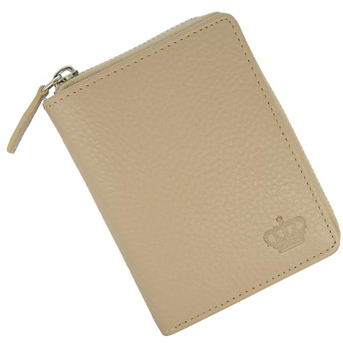 Baur Damen Geldbörse Echt Leder Geldtasche | Geldbeutel mit RFID Schutz | kleines Portemonnaie viele Kartenfächer | Wallet mit Druckknopfverschluss & Reißverschluss-Compartment (Taupe) von Baur since 1976