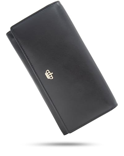Baur Damen Geldbörse | Echtleder-Geldbeutel mit RFID Schutz | Großes Portemonnaie viele Kartenfächer | Weiches Vollleder | Geldtasche mit Druckknopfverschluss (Schwarz) von Baur since 1976