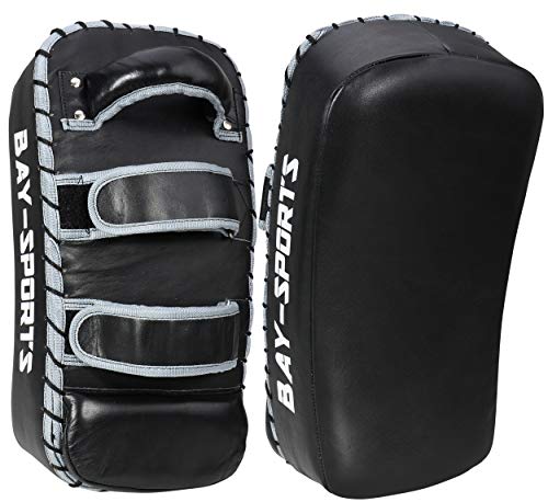 Bay Sports Leder Thai TECH 2020 Arm-Pratzen, Handpratzen, Armschlagpolster, vorgekrümmt, schwarz, Pratzen, krumm, Kickboxen, Muay Thai, Thaiboxen, MMA, K1, K-1, Handschlagpolster von Bay Sports