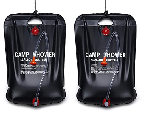 2er Set Camping Dusche 20 Liter | Tragbare Outdoordusche | Solardusche für Camper und Naturliebhaber | 2 x Reisedusche - Gartendusche | Wassertasche mit Duschkopf | Warmwasser Pooldusche - Duschsack von Bayli