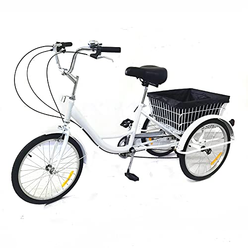 Bazargame 20 Zoll Weiß Erwachsene älterer Pedal Dreirad Shopping Tricycle 3 Räder 8-Gang-Dreirad Mit Korb von Bazargame