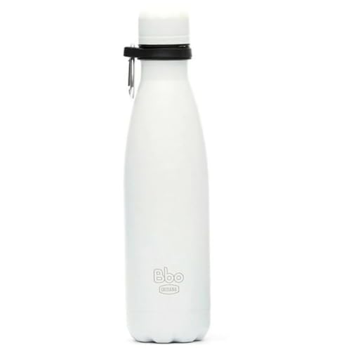 Irisana – Edelstahl-Wasserflasche – 500 ml – Weiß – 7 x 7 x 27 cm – Karabinerhaken – Ideal für heiße und kalte Getränke – Bbo-Kollektion von Bbo Irisana