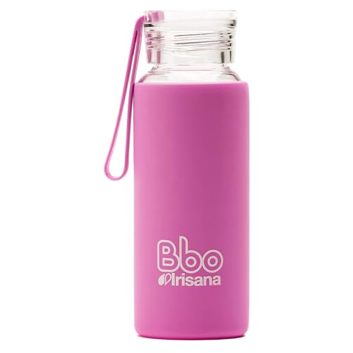 Irisana – Wasserflasche – 330 ml – Rosa – 6,5 x 6,5 x 18 cm – Ideale Sportkaraffe aus Glas für das Fitnessstudio – Mit Borosilikat und Silikon – Bbo-Kollektion von Bbo Irisana