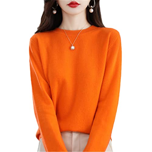 100% Wolle Kaschmir Pullover Damen Lose Casual Strick Rundhals Pullover Herbst und Winter Pullover Orange XL von Bciopll
