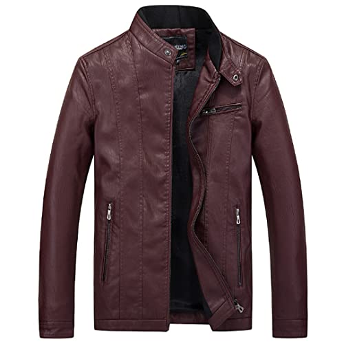 Herrenjacken Winter Herren Lederjacke Mäntel PU Herren Business Casual Einfarbig Motorrad Herren Jacken Mantel Weinrot M von Bciopll