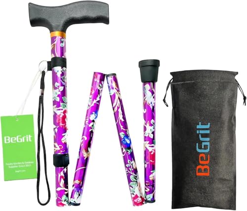 BeGrit Gehstock Klappbar für Damen Gehstock Lila Bunt Damen Elegant Höhenverstellbar Spazierstock Blumen Krückstock Geschenke für Mother Herren Geburtstag Thanksgiving das Neue Jahr von BeGrit