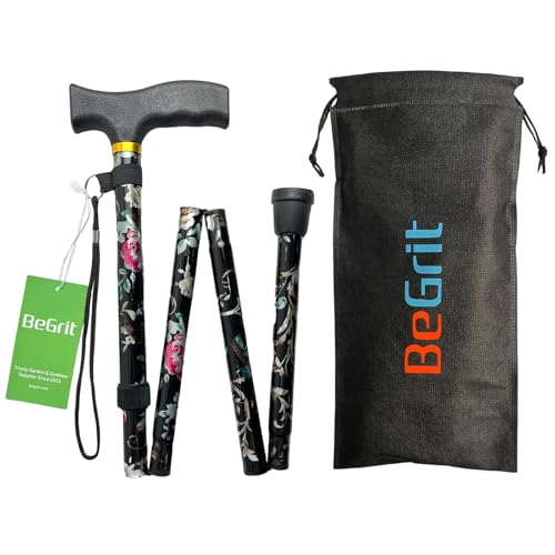 BeGrit Gehstock Klappbar für Damen Gehstock Bunt Schwarz Geschenke Damen Elegant Höhenverstellbar Spazierstock Blumen Krückstock Geschenke für Mother Herren Geburtstag Thanksgiving das Neue Jahr von BeGrit