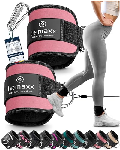 BeMaxx Fußschlaufen für Kabelzug 2er Set + eBook - Kickbacks Fussschlaufen Klettverschluss Gepolstert - Seilzug Ankle Foot Straps Fuß-Manschetten Schlaufen | Gym Zubehör Kraft-Sport Fitness Frau Mann von BeMaxx