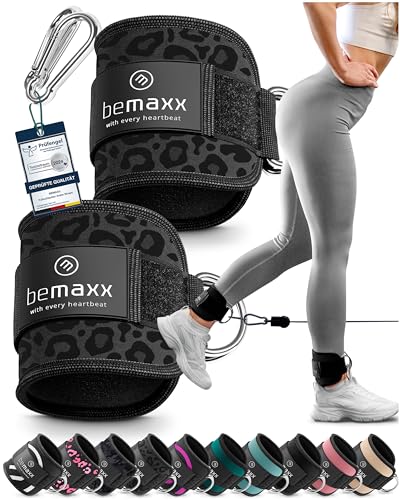 BeMaxx Fußschlaufen für Kabelzug 2er Set + eBook - Kickbacks Fussschlaufen Klettverschluss Gepolstert - Seilzug Ankle Foot Straps Fuß-Manschetten Schlaufen | Gym Zubehör Kraft-Sport Fitness Frau Mann von BeMaxx