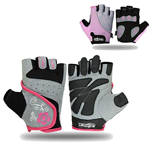 Damen Fahrradhandschuhe, für Mountainbike & Fahrrad Halbe Finger Gel-/Silikon-Einsatz an der Handfläche Fingerlos Gray With Pink von BeSmart