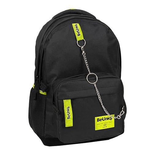 School backpack for teenagers, lightweight and comfortable backpack with two compartments and two side pockets, sports backpack for boys and girls, black/yellow von BeUniq