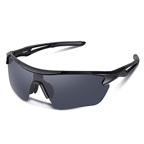 Bea Cool Polarisierte Radbrille UV400 Schutz Sonnenbrille aus TAC und PC Material Sportbrille Herren für Radfahren Angeln Klettern und Golf (MatteBlack) von BEACOOL