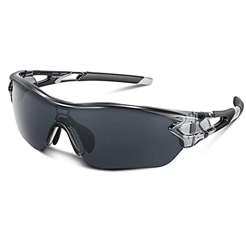 Herren-Sonnenbrille, polarisierte Sport-Sonnenbrille für Männer und Frauen, Jugendliche, Radfahren, Laufen, Fahren, Angeln, Golf, Motorrad, Baseball, TAC-Brille (transparent, grau) von BEACOOL