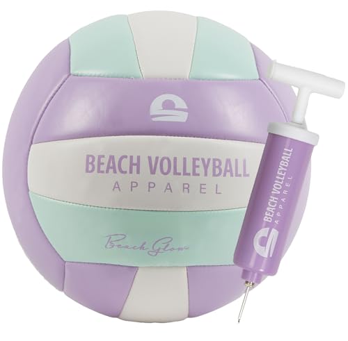 Beach Glow Beachvolleyball mit Ballpumpe, weiches PU Leder, offizielle Größe 5, wasserfest Outdoor Sandsport Strandsport von Beach Volleyball Apparel