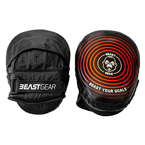 Beast Gear Box-Pads - echtes Rindsleder Target Focus Mitts - Curved Design Punch Pad mit Handgelenkstütze & Verstellbarem Gurt für Hook & Jab, MMA, Kickboxen & Muay Thai - Sparring Equipment von Beast Gear