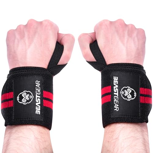 Beast Gear Handgelenk Bandagen Fitness (2 St.) - Gym Zubehör - Wrist Wrap Handgelenkbandage - Zughilfen Krafttraining - Bandage Handgelenk, Handgelenkstütze für Boxen, Bodybuilding, Kraftsport von Beast Gear